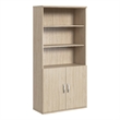 Pemberly Row Tall 5 Shelf Bookcase with Doors in Natural Elm - Engineered Wood