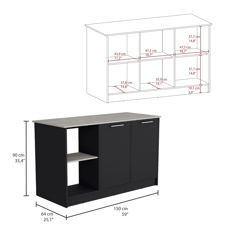 Pemberly Row Modern Engineered Wood Kitchen Island in Multi-Color