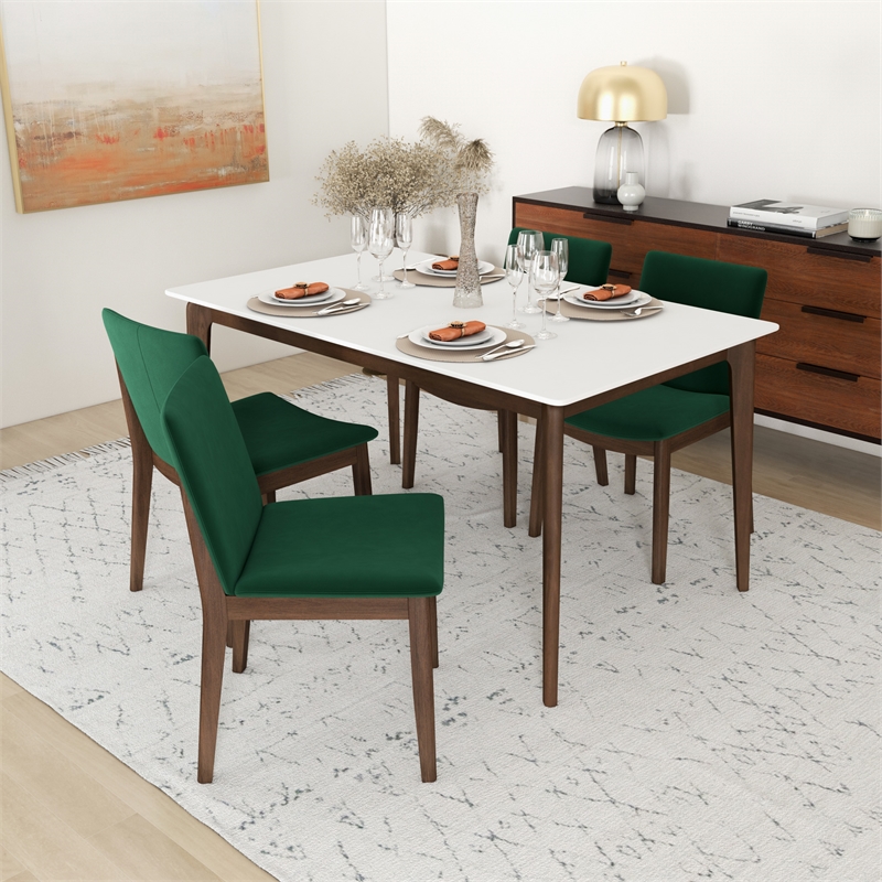 Pemberly Row Mid-Century Modern Green Velvet Dining Chair Set