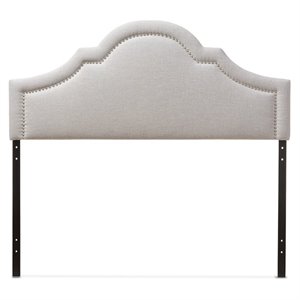 Pemberley Row Upholstered Grayish Beige Queen Headboard Curvy Design Assembled