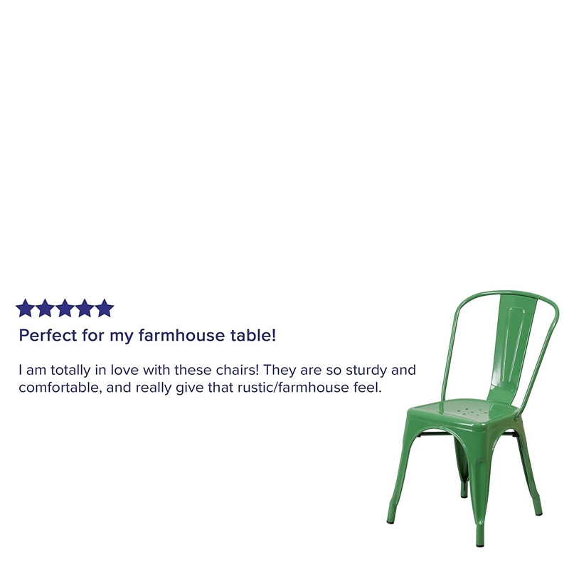 Pemberly Row Modern Stackable Metal Dining Side Chair in Green