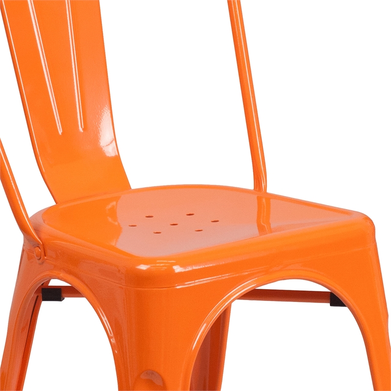 Pemberly Row Modern Metal Stackable Dining Side Chair in Orange