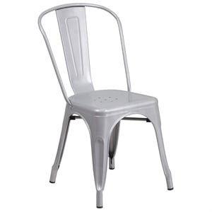 Pemberly Row Modern Metal Stackable Dining Side Chair in Silver