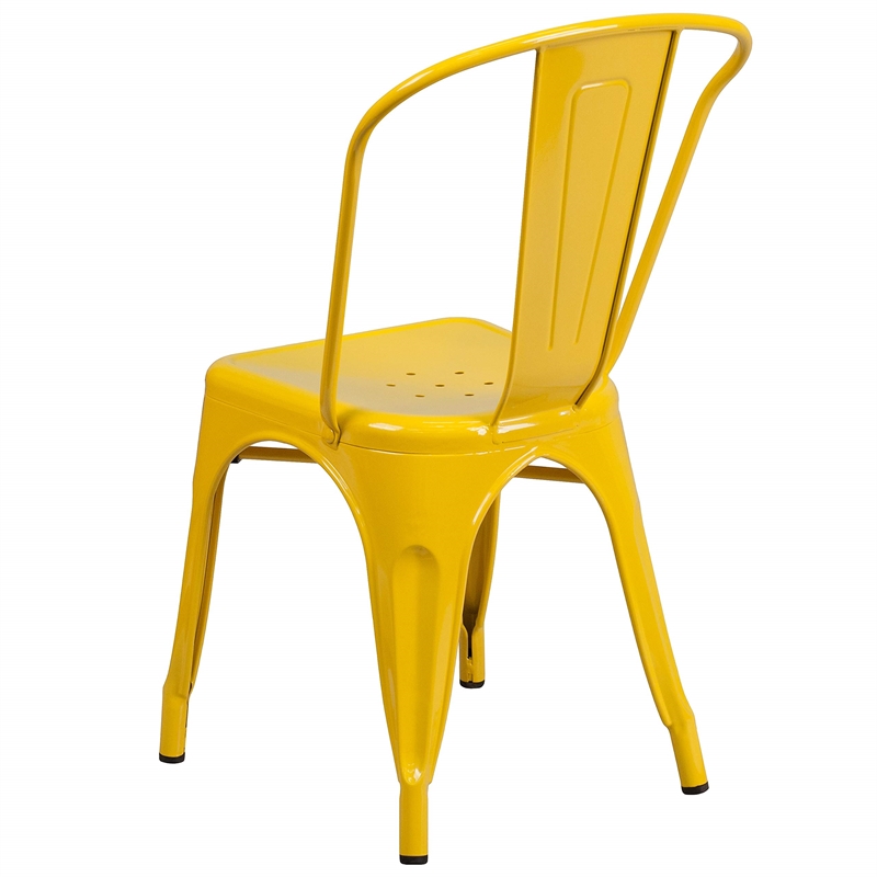 Pemberly Row Modern Metal Stackable Dining Side Chair in Yellow