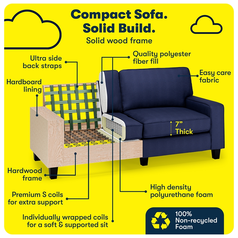 Pemberley Row Upholstered Navy Blue Sofa Rectangular Removable Covers 73