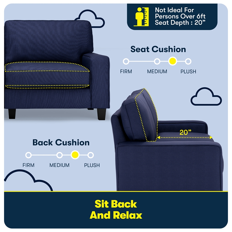 Pemberley Row Upholstered Navy Blue Sofa Rectangular Removable Covers 73