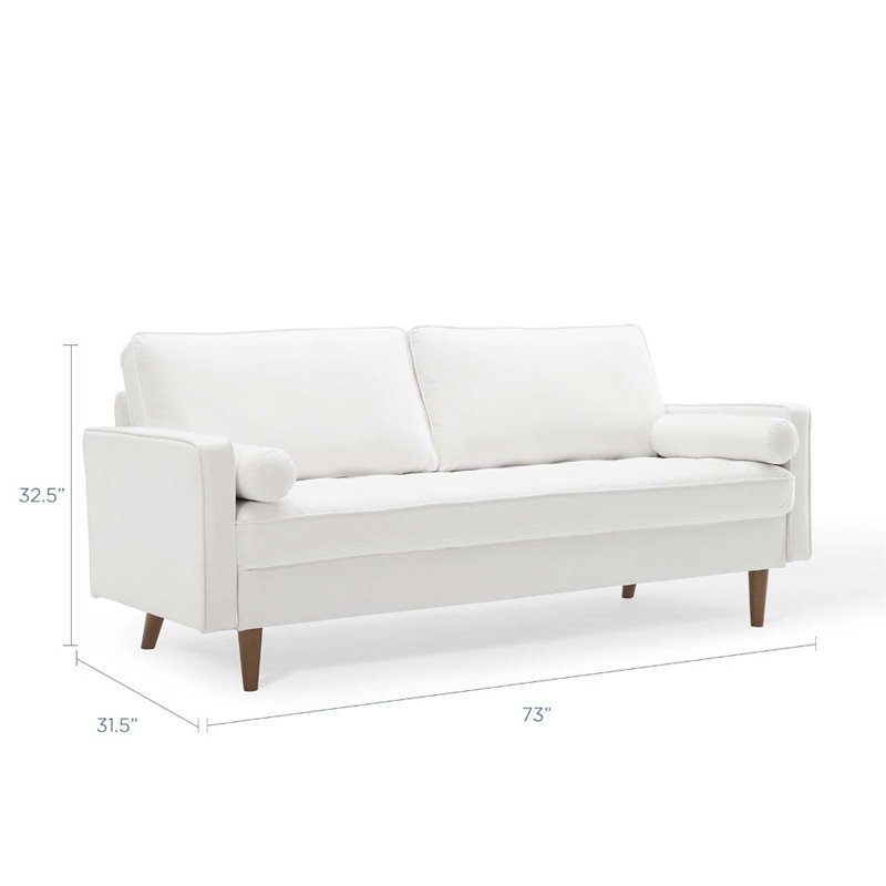 Pemberly Row Mid-Century Performance Velvet Sofa in White Finish
