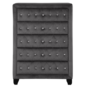 Pemberly Row Crystal Tufted Chest finished with Wood in Gray