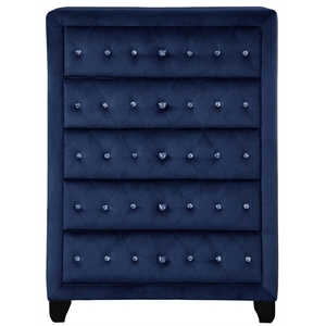 Pemberley Row Velvet Blue Chest Rectangular Crystal Tufted 49&quot x 36&quot x 16&quot Unassembled