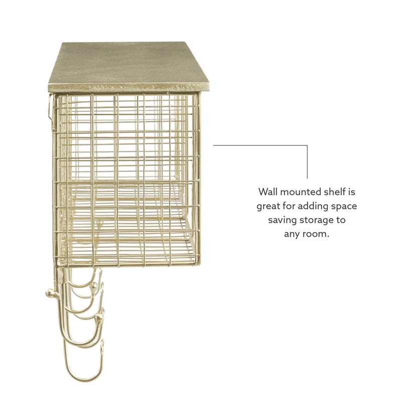 Pemberly Row Contemporary Four Metal Wall Shelf in Gold Finish