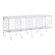 Pemberly Row Four Metal Wall Shelf with Top Shelf and 9 Hooks in White