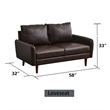 Pemberly Row Faux Leather Loveseat Modern Sofa with Wooden Legs in Brown