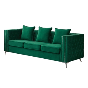 Pemberly Row Velvet Sofa Modern Couch with Button-Tufted Metal Legs in Green