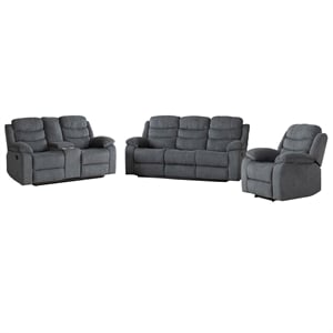 Pemberly Row Fabric Sofa Set of Reclining Chair & Loveseat & Sofa in Grey