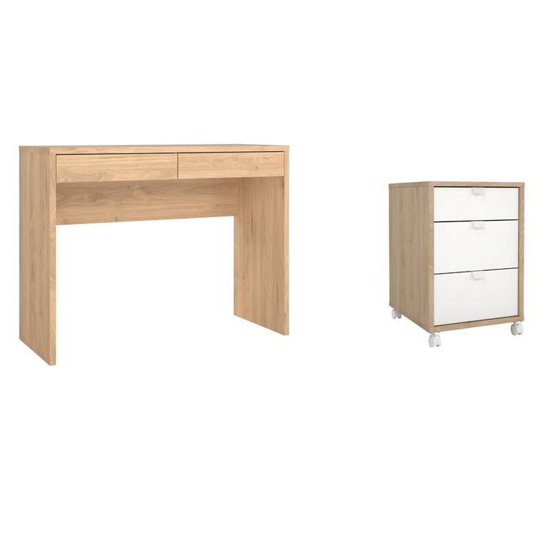 Pemberly Row Set of 2 Home Office Writing Desk and 3-Drawers Mobile Cabinet
