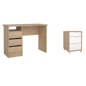 Pemberly Row Set of 2 Writing Desk and 3-Drawers Mobile Cabinet with Casters