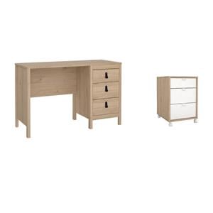 Pemberly Row Set of 2 Home Office Writing Desk and 3-Drawers Mobile Cabinet