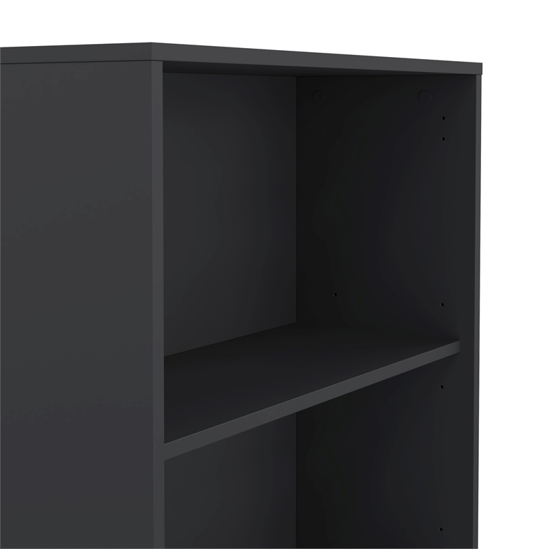 Pemberly Row Set of 2 6-Shelf Adjustable Home Office Bookcases in Black and Oak