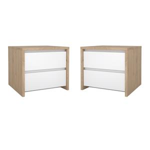 Pemberly Row Set of 2 2-Drawer Nightstand End Table in Jackson Hickory / White
