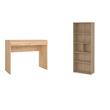 Pemberly Row Set of 2 Writing Desk and Adjustable 6-Shelf Bookcase in Hickory