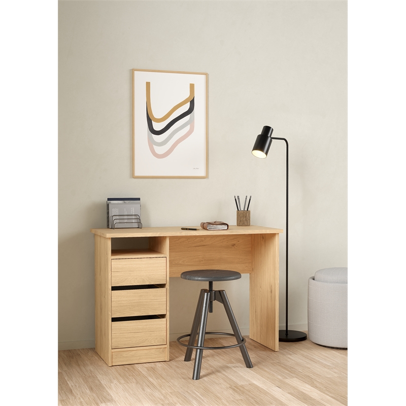 Pemberly Row Set of 2 Writing Desk & Adjustable 3-Shelf Bookcase in Brown