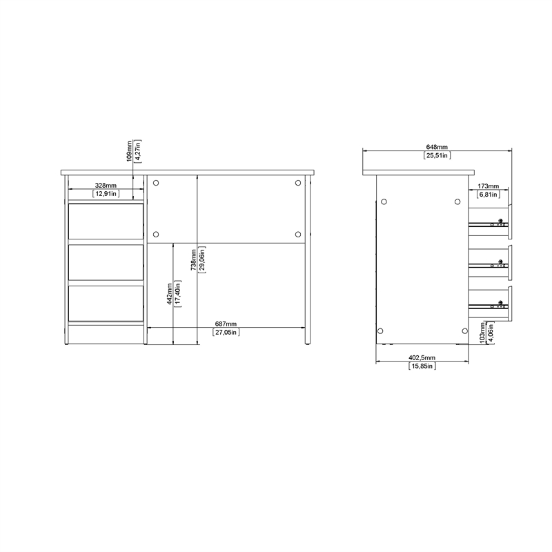 Pemberly Row Set of 2 Writing Desk & Adjustable 3-Shelf Bookcase in Brown