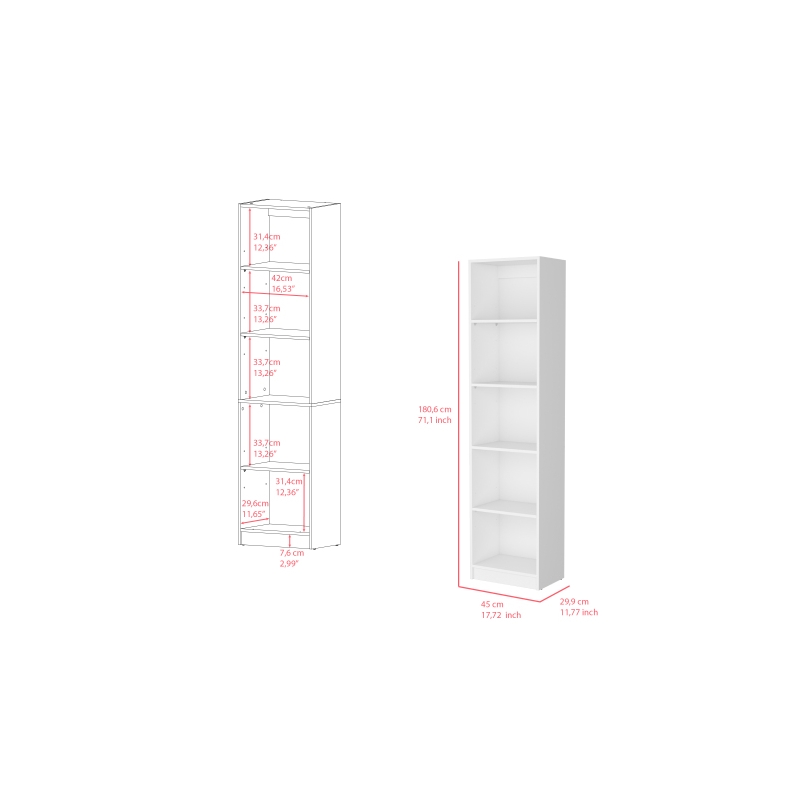 Pemberly Row Contemporary Engineered Wood Bookcase XS in White
