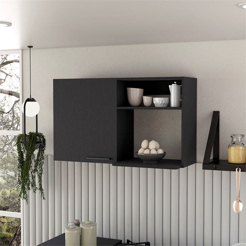 Pemberly Row Contemporary Engineered Wood Pantry with 2 Open Shelves in White