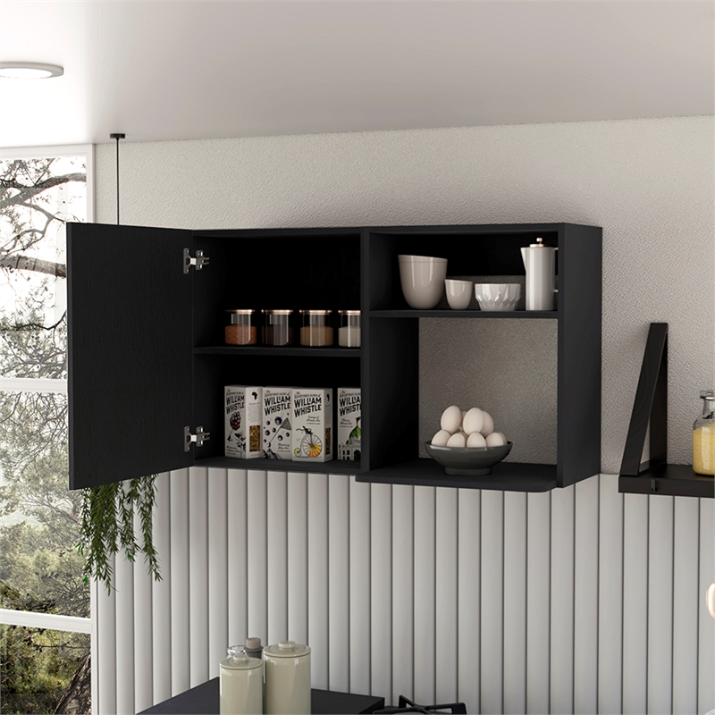 Pemberly Row Contemporary Engineered Wood Pantry with 2 Open Shelves in White