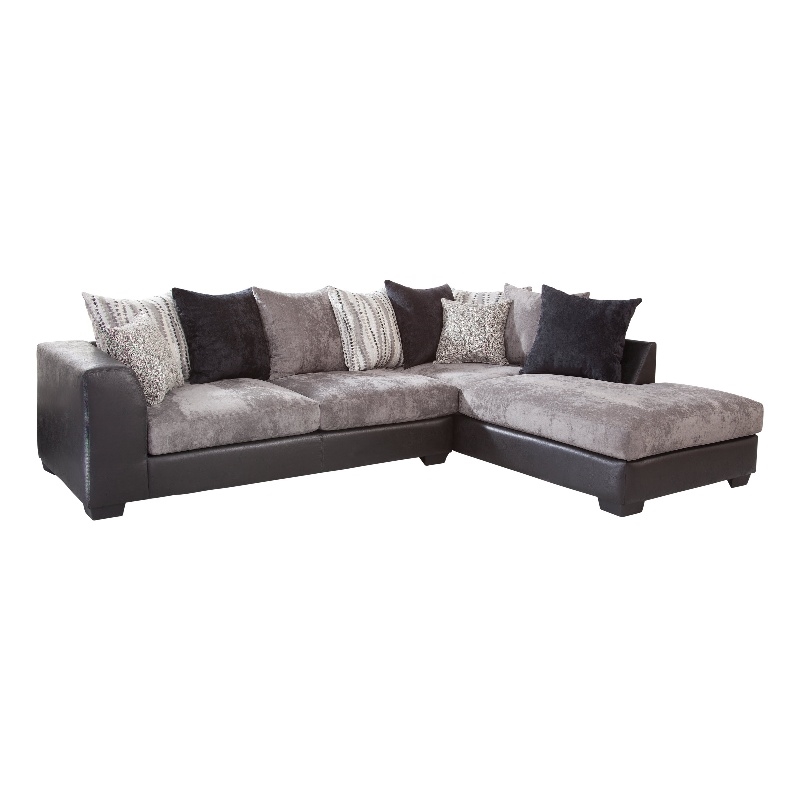 Pemberly Row Traditional Charcoal & Black Faux Leather L-Shaped Sectional