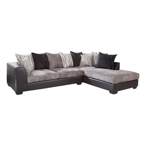 Pemberly Row Traditional Charcoal & Black Faux Leather L-Shaped Sectional