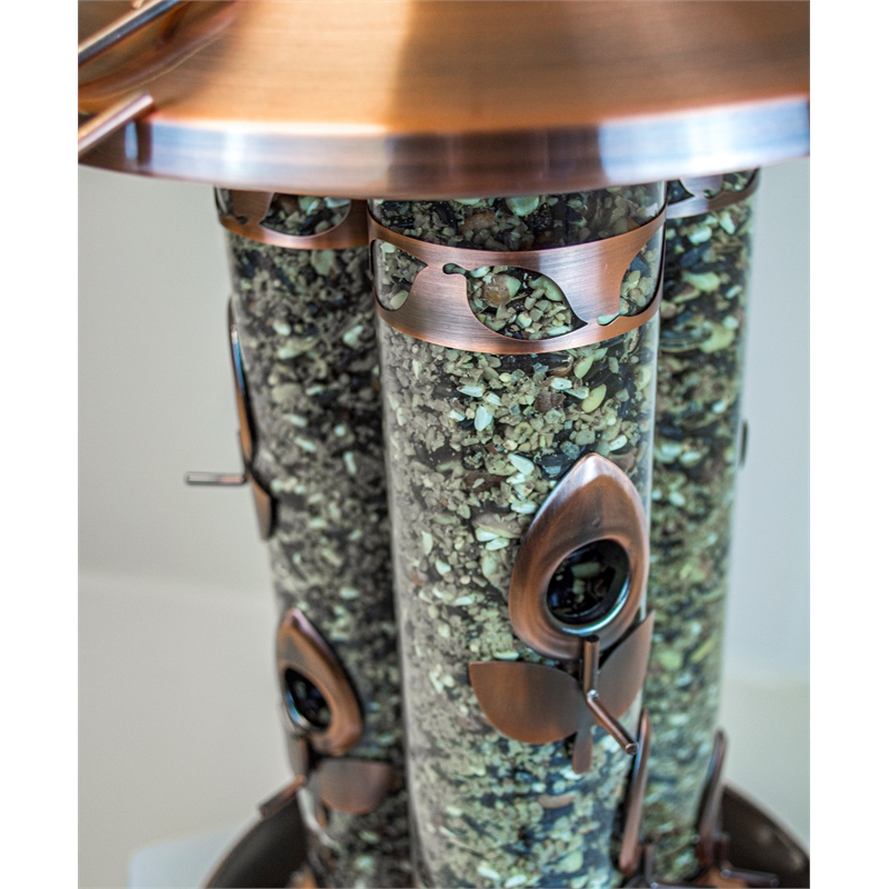 Pemberly Row Contemporary Metal Triple Tube Deluxe Feeder in Copper