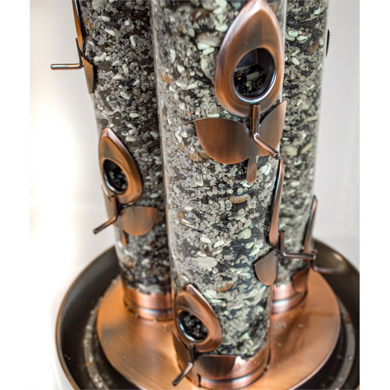 Pemberly Row Contemporary Metal Triple Tube Deluxe Feeder in Copper