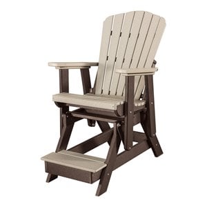 Pemberly Row Coastal Poly Resin Fan Back Balcony Glider in Weatherwood / Brown