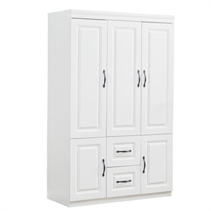 Pemberly Row 74&quotH Wood Armoire Wardrobe Closet with 3 Doors in White