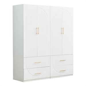 Pemberly Row 74.2&quot H Wood 4 Doors Armoire Wardrobe Closet Shelves in White