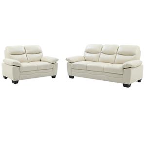 Pemberly Row Set of 2 Faux Leather Loveseat and Sofa in Pearl