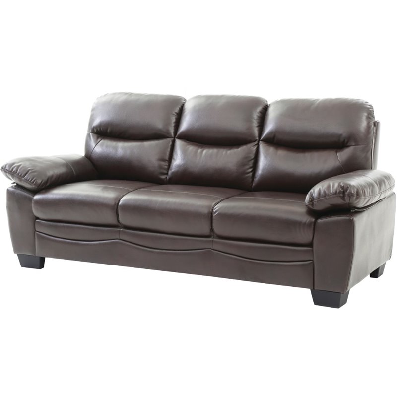 Pemberly Row Set of 2 Faux Leather Loveseat and Sofa in Dark Brown