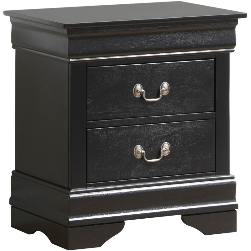 Pemberly Row Set of 2 Engineered Wood 2-Drawer Nightstands in Black