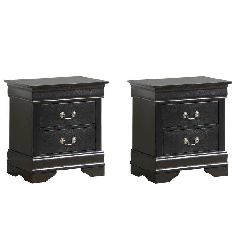 Pemberly Row Set of 2 Engineered Wood 2-Drawer Nightstands in Black