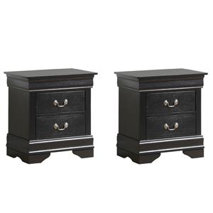 Pemberly Row Set of 2 Engineered Wood 2-Drawer Nightstands in Black