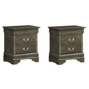 Pemberly Row Set of 2 Engineered Wood 2-Drawer Nightstands in Gray