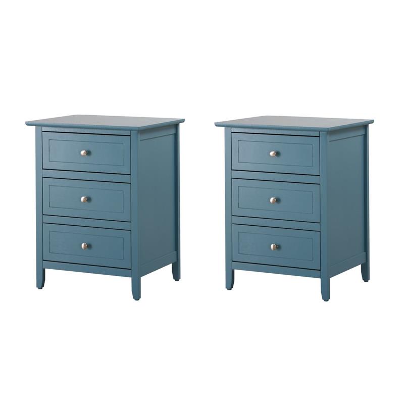 Pemberly Row Set of 2 Engineered Wood 3-Drawer Nightstands in Teal