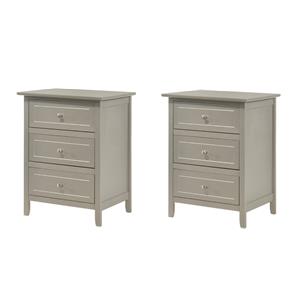 Pemberly Row Set of 2 Engineered Wood 3-Drawer Nightstands in Silver Champagne