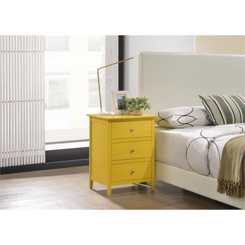 Pemberly Row Set of 2 Engineered Wood 3-Drawer Nightstands in Yellow