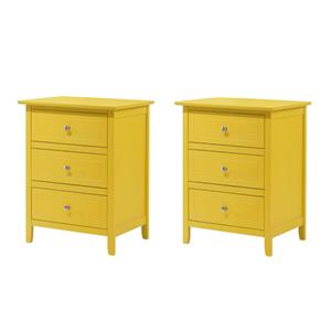 Pemberly Row Set of 2 Engineered Wood 3-Drawer Nightstands in Yellow