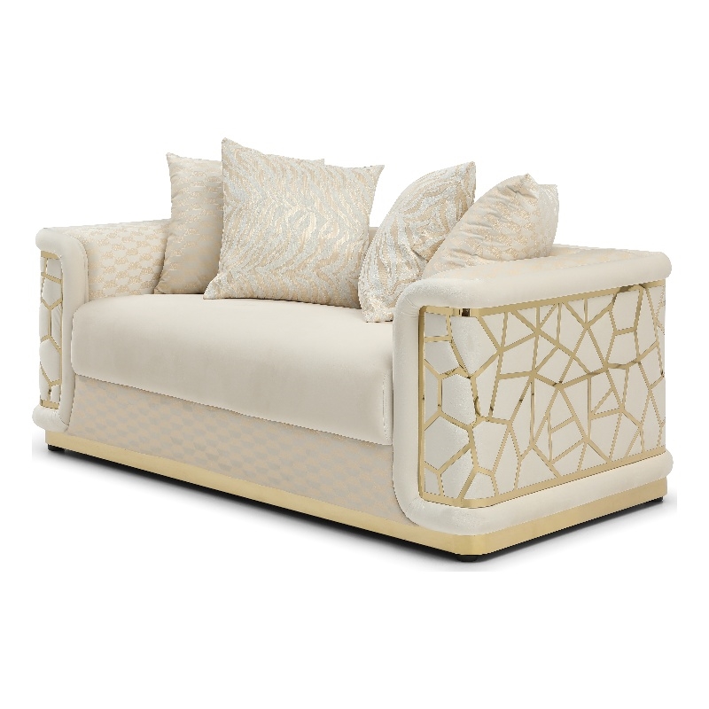 Pemberly Row Set of 2 Modern Velvet Loveseat and Sofa in Ivory