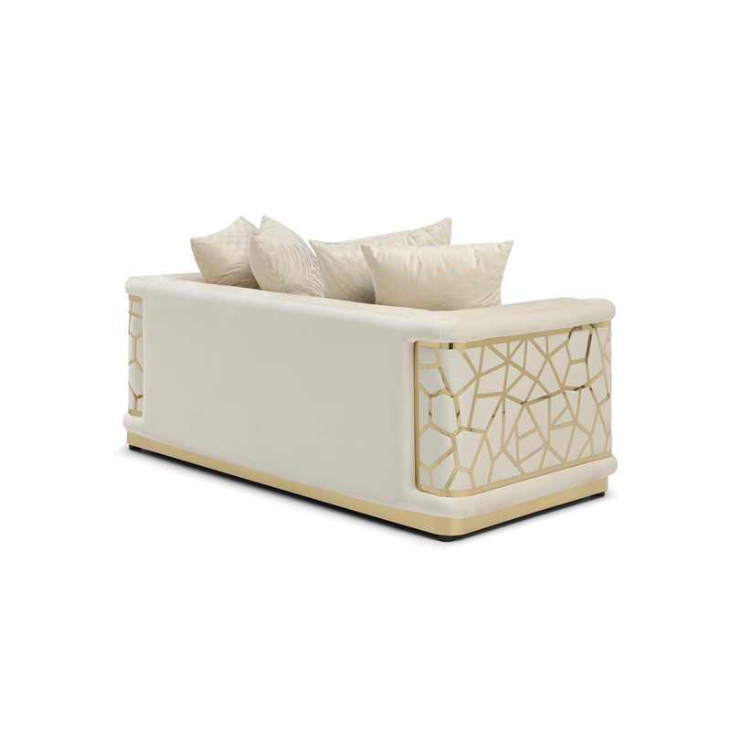 Pemberly Row Set of 2 Modern Velvet Loveseat and Sofa in Ivory