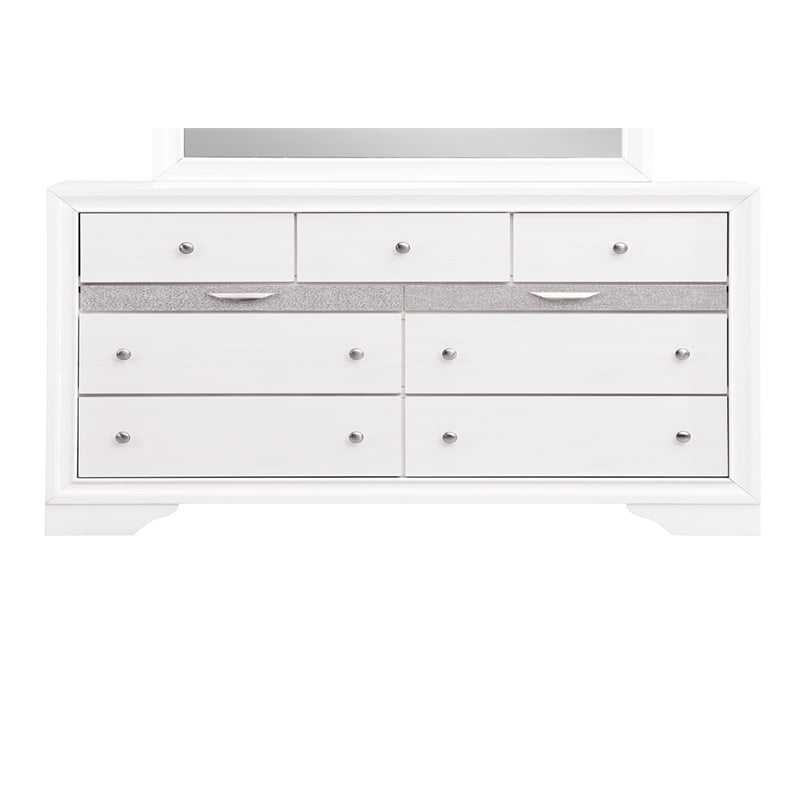 Pemberly Row Set of 3 Modern Dresser and Nightstand and Mirror in White