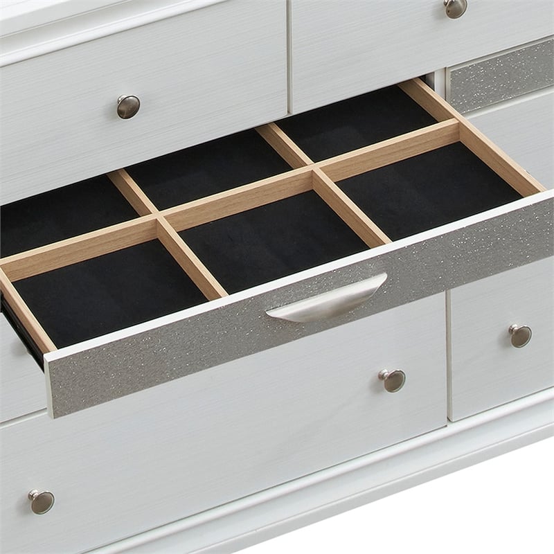 Pemberly Row Set of 3 Modern Dresser and Nightstand and Mirror in White